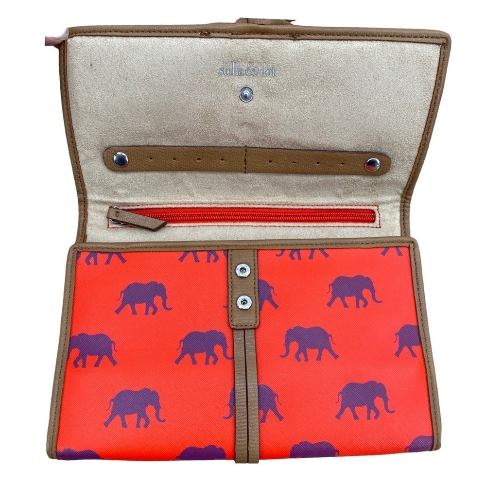 Stella & Dot Orange Elephant Elephant Print Jewelry Travel Case - Picture 2 of 6